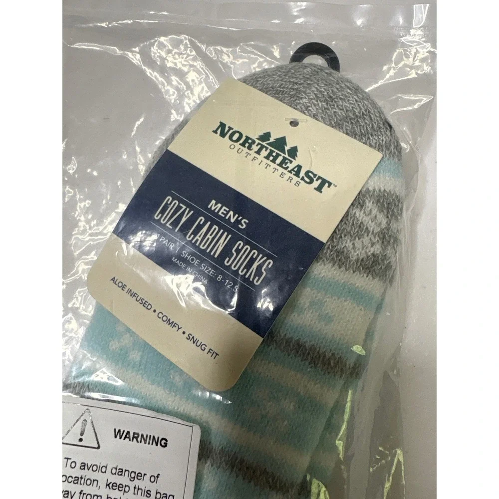 Northeast‎ Outfitters Men's Cozy Cabin Socks, Festive Icon Crew, Blue, L 8-12.5